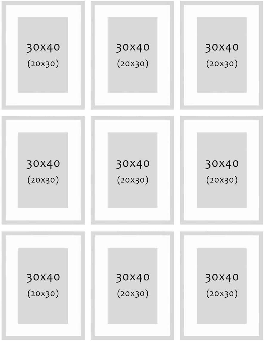 PHOTOLINI Bilderrahmen 30x40 cm MDF-Holz Eiche Dunkel, 9er Set Posterrahmen mit Passepartout, bruchs
