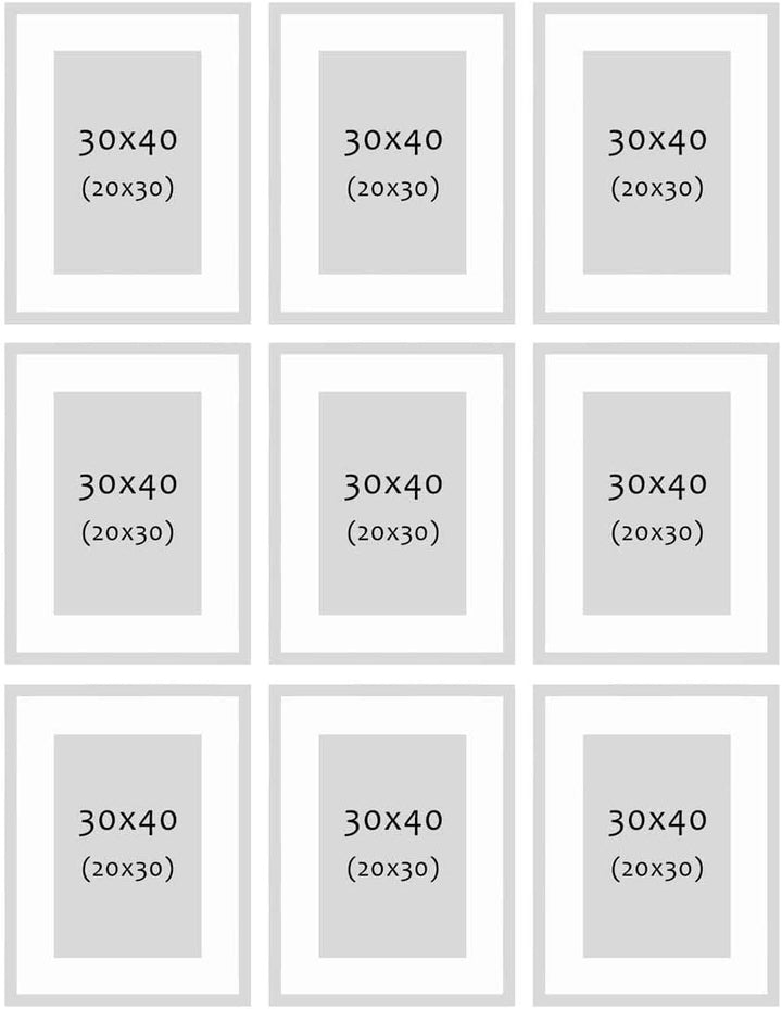 PHOTOLINI Bilderrahmen 30x40 cm MDF-Holz Eiche Dunkel, 9er Set Posterrahmen mit Passepartout, bruchs