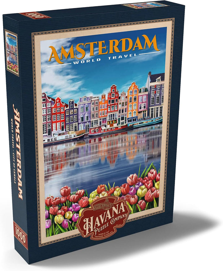 Amsterdam, Niederlande - Stadt der Grachten, Vintage Travel Poster - Premium 1000 Teile Puzzle - MyP