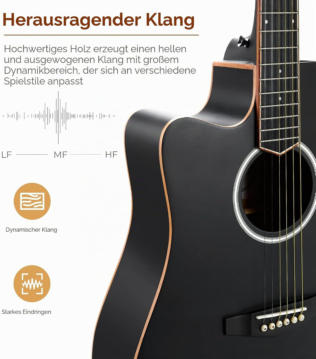 Vangoa 4/4 Linkshändig Gitarre Elektro Akustische Westerngitarre für Linkshänder mit 4-Band-Equalize