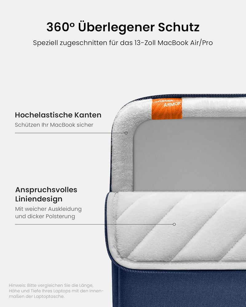 tomtoc 360° Tasche Hülle für 13 Zoll MacBook Air 2024-2018 M3/A3113 M2/A2681 M1/A2337, 13-Zoll MacBo