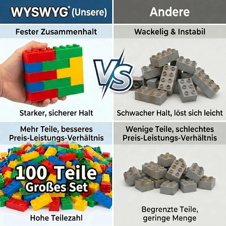 WYSWYG Grosse Bausteine Set -100 Steine in 5 Farben, Kompatibel - Ideal für Kinder ab 3 4 5 Jahre, S
