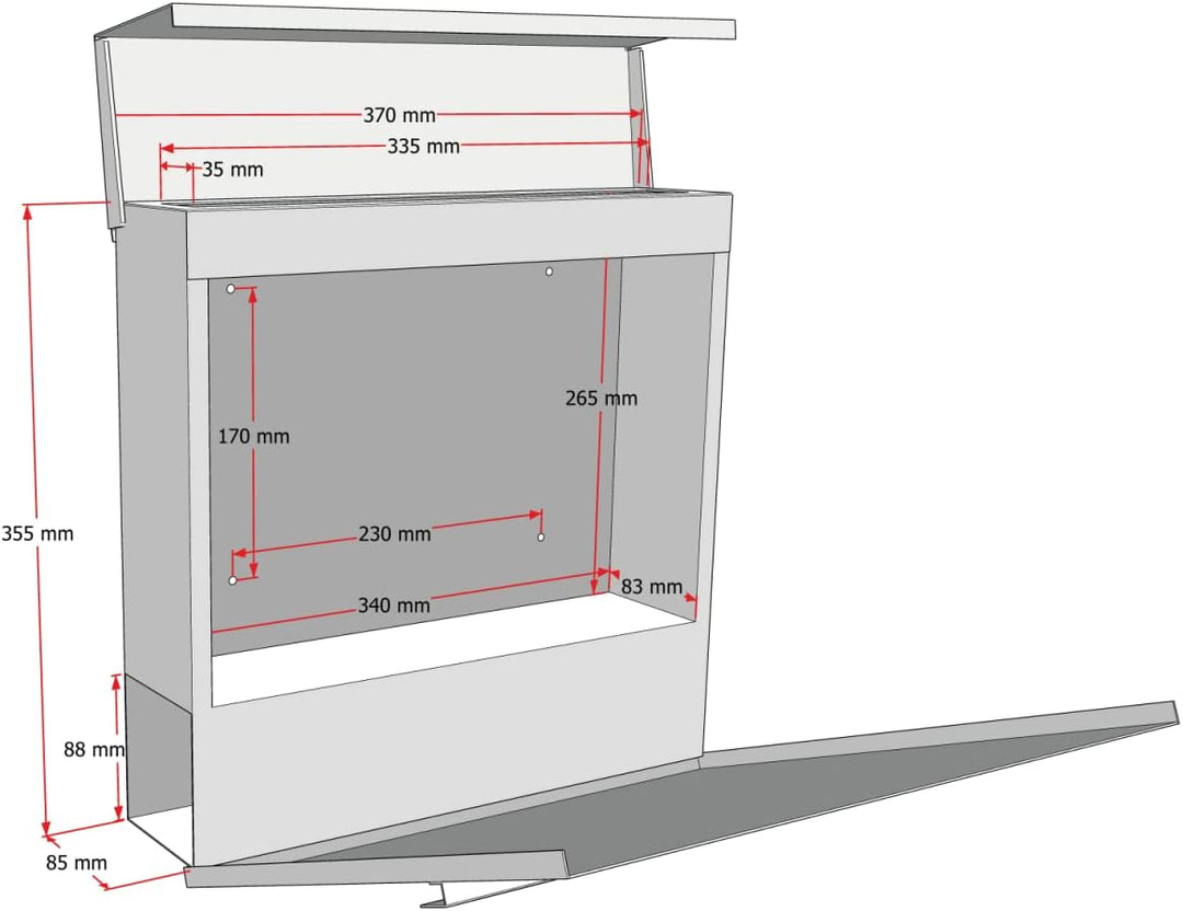 Metzler Briefkasten pulverbeschichtet in Graualuminium RAL9007 - Wandbriefkasten mit Zeitungsfach -