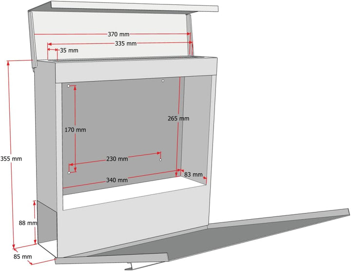Metzler Briefkasten pulverbeschichtet in Graualuminium RAL9007 - Wandbriefkasten mit Zeitungsfach -