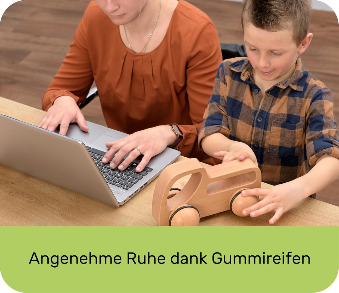 Rundys Holzspielzeug ab 2 Jahren Andi Auto – leises Auto auf Rädern – mit Gummiringen – nachhaltiges