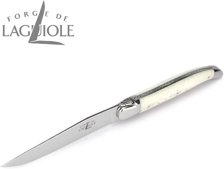 Forge de Laguiole - Steakbesteck - Griff Knochen - Besteck Frankreich - Steakmesser und Gabel - Stah
