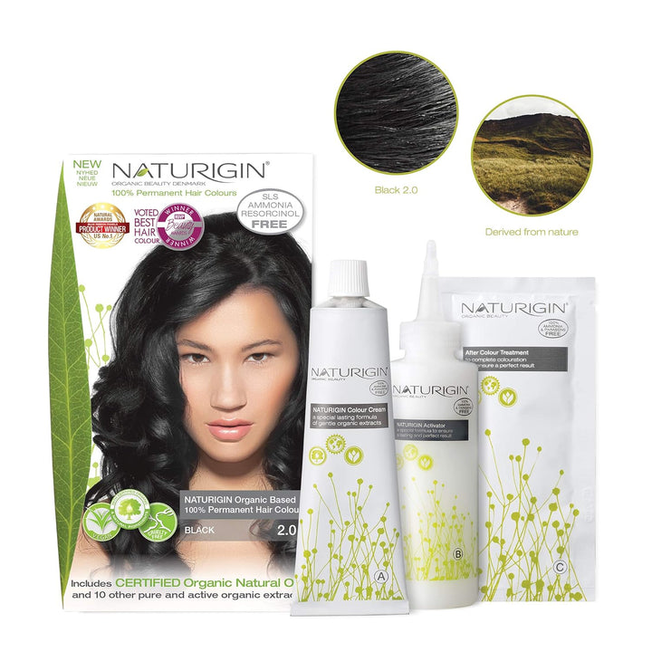 Schwarz 2.0 permanente Haarfabe mit natürlichen Inhaltsstoffen - Ohne Ammoniak Black-2.0, Black-2.0