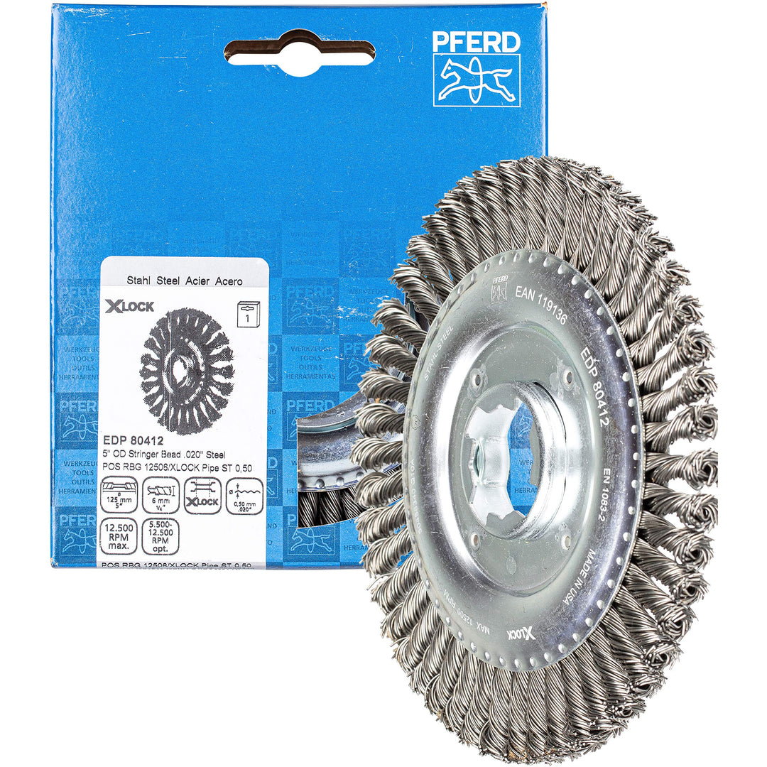 PFERD Rundbürste PIPE, 125 x 6mm, gezopft, 0,50mm Stahldraht, X-LOCK (22,23 mm), 43302521 – für schn