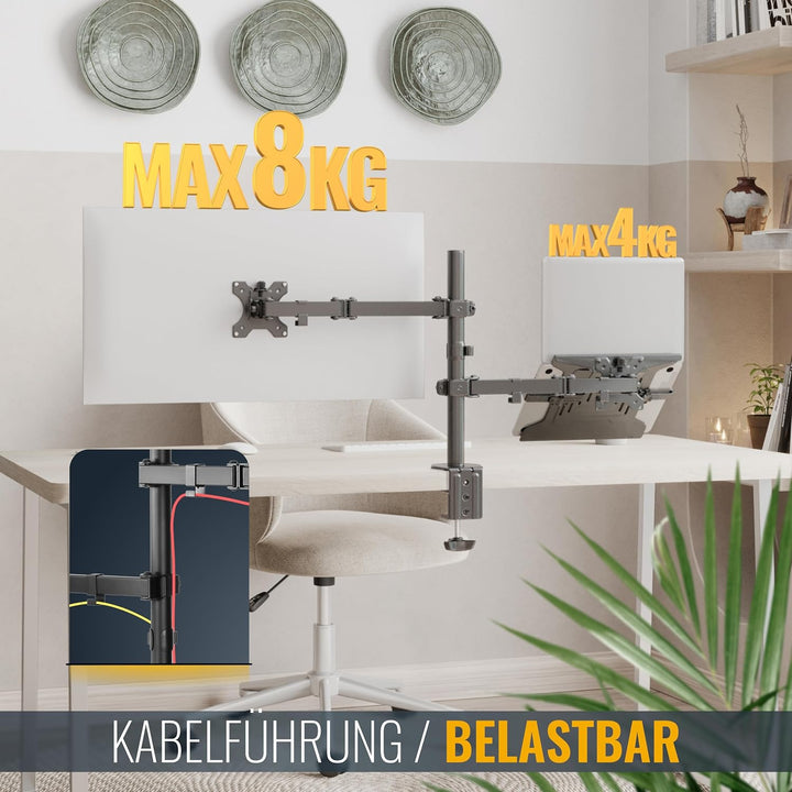 RICOO Monitorhalterung mit Laptop Arm Monitor Halterung Tisch Höhenverstellbar für 13-29 Zoll VESA T