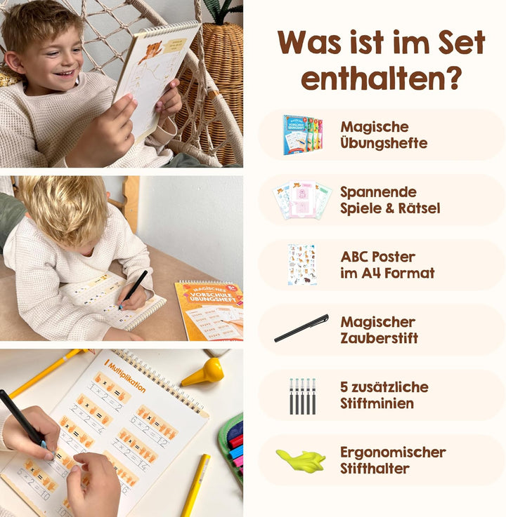 Edubini Magische Vorschule Übungshefte ab 5 Jahren für Junge &amp; Mädchen - [Heft + Stift] - Wiederverw