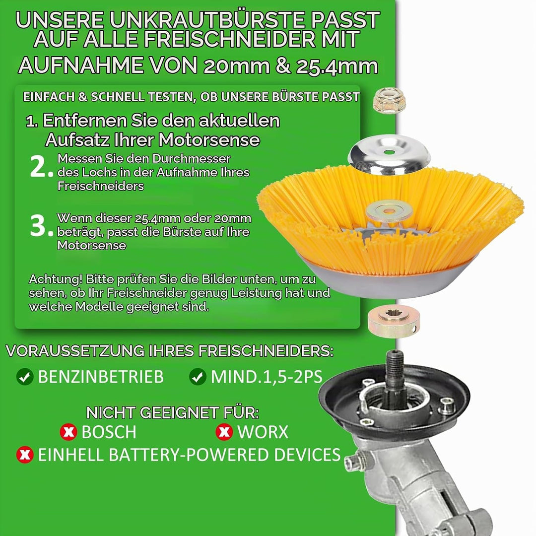 2 Stücke Kegelbürste, Unkrautbürste 25,4 mm Öffnung, Nylon-Borsten, Nylonbürste, schonende Wildkraut