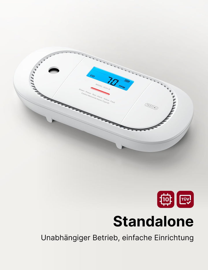 X-Sense Kohlenmonoxid-Warnmelder mit digitaler LCD-Anzeige, CO-Warnmelder mit austauschbarer Batteri