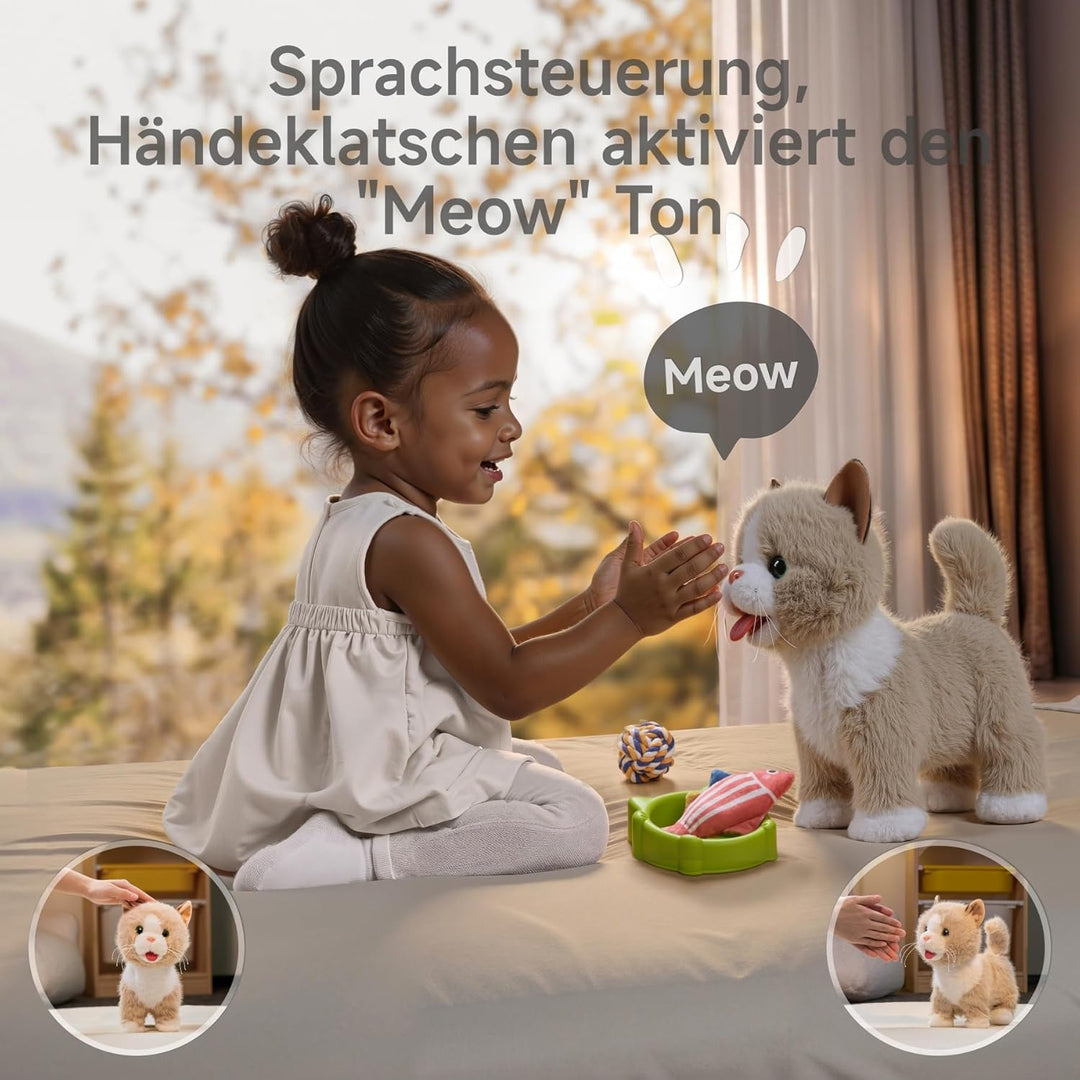 TUMAMA Interaktives Katze Spielzeug für Kinder, Kuscheltier Kittens Mit Fernbedienung Leine Der Läuf