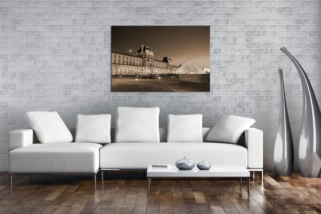 deyoli Museums Pyramide in Paris Effekt: Sepia Format: 80x60 als Leinwandbild, Motiv fertig gerahmt