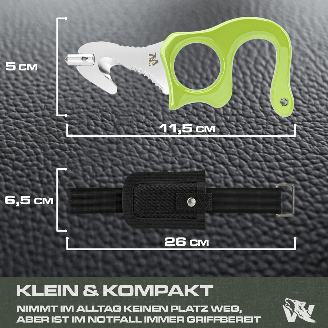 ODENWOLF Rescue Tool aus feinstem D2-Stahl - Handlicher Gurtschneider Notfallhammer Auto mit Leuchtf