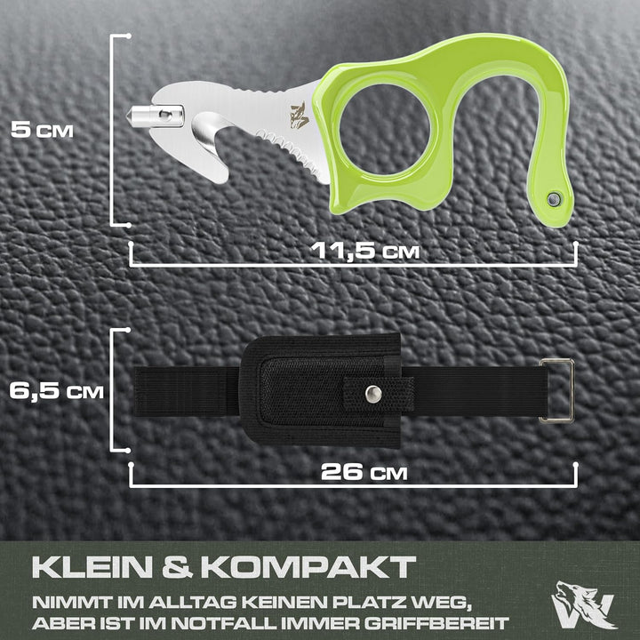 ODENWOLF Rescue Tool aus feinstem D2-Stahl - Handlicher Gurtschneider Notfallhammer Auto mit Leuchtf