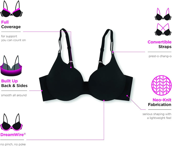 Maidenform Damen Comfort Devotion Full Coverage Underwire Bra BH mit voller Abdeckung 90C Schwarz, 9