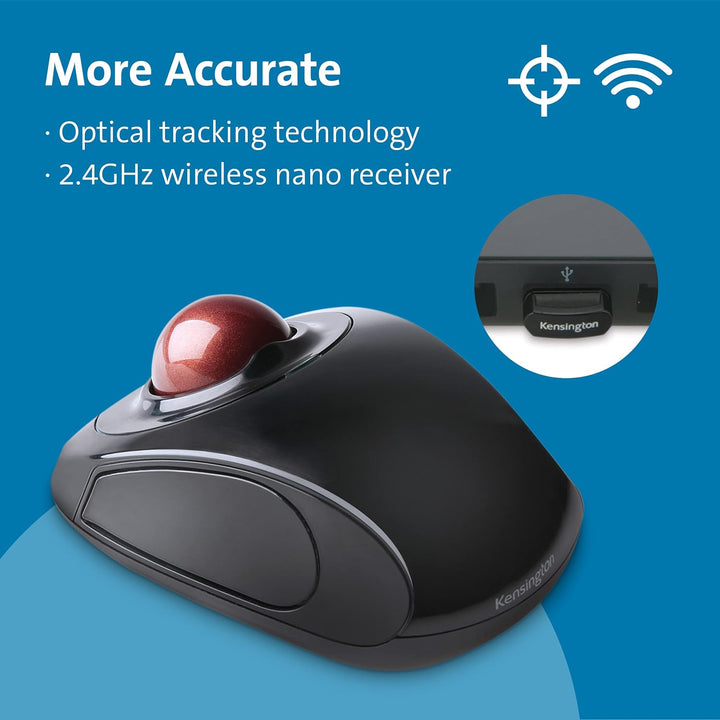 Kensington Orbit TrackBall, Kabellose ergonomische TrackBall-Maus, 32 mm Kugel, Kompatibel mit Windo