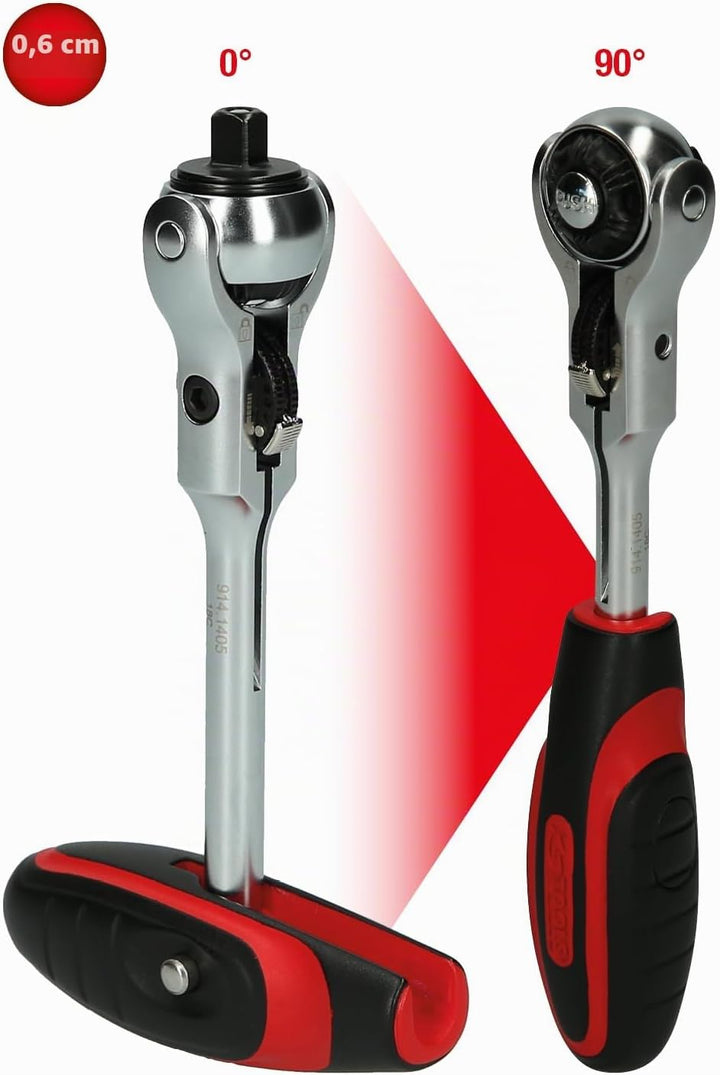 KS Tools 914.1405 1/4" MODIFIX Mini-T-Griff-Schwenkkopf-Knarre, 72 Zahn