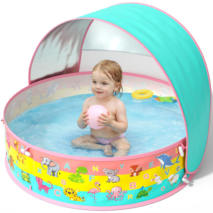 Baby Planschbecken mit Dach, Pop-Up Strandmuschel Baby UV Schutz 50+ mit Aufbewahrungstasche, 4 in 1