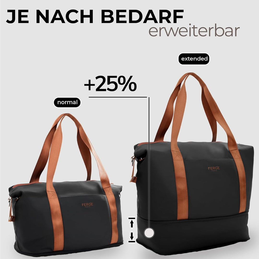 FERGÉ Reisetasche erweiterbar Milano Weekender Kabinengrösse Sporttasche Nano-Mesh schwarz Schwarz 1