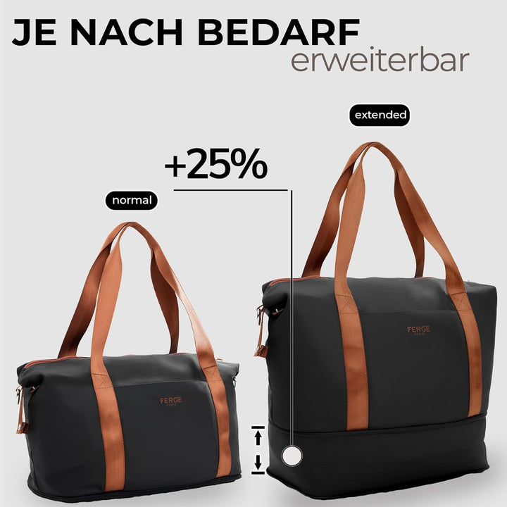 FERGÉ Reisetasche erweiterbar Milano Weekender Kabinengrösse Sporttasche Nano-Mesh schwarz Schwarz 1