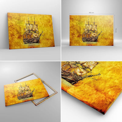 Bilder auf Leinwand 100x70cm Leinwandbild Piratenschiff Ozean Schatz Gross Wanddeko Bild Schlafzimme