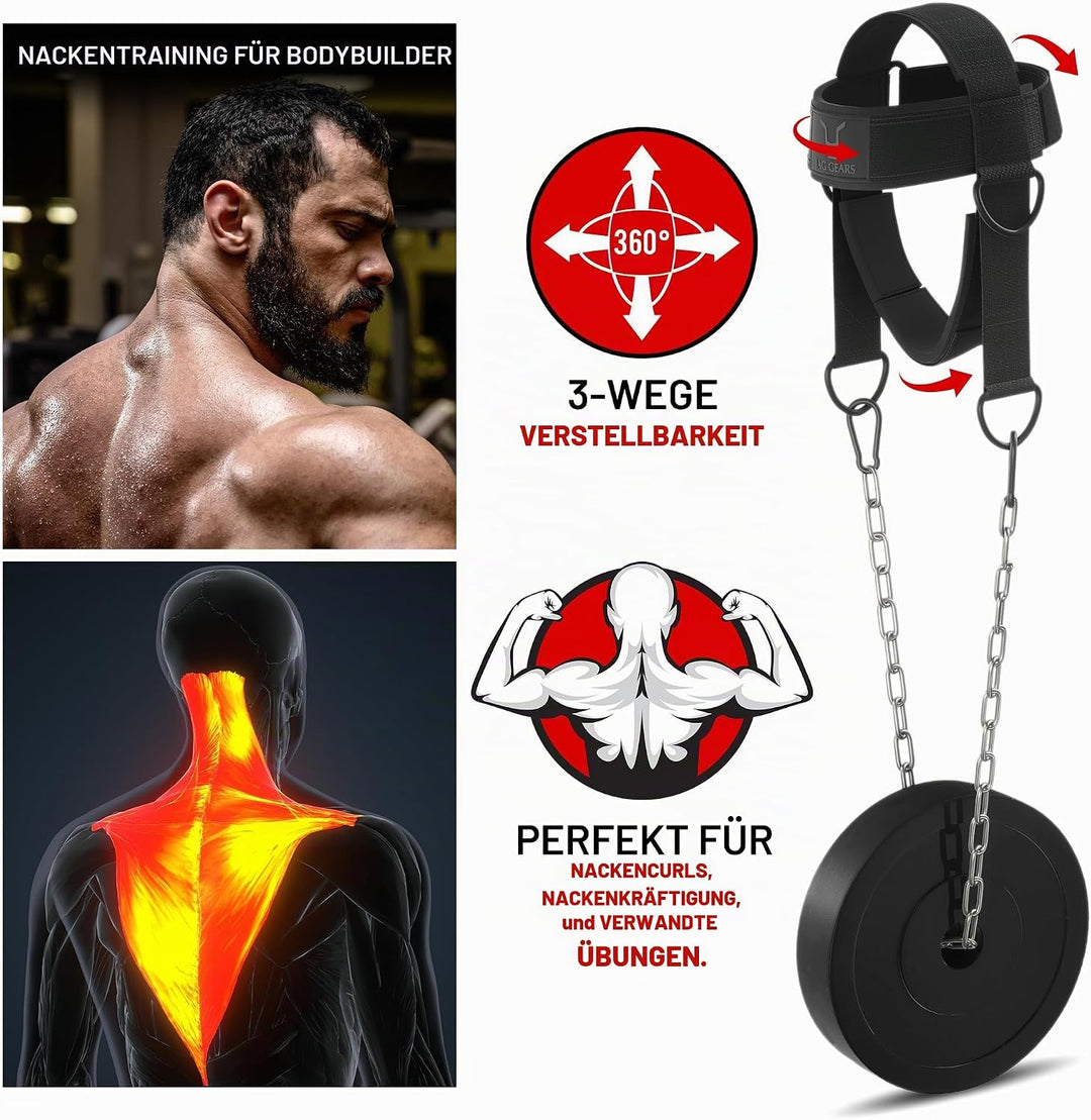 Neck Trainer Neck Training - 7 mm Neoprene Padded Neck Trainer with 110 cm Long Adjustable Steel Cha