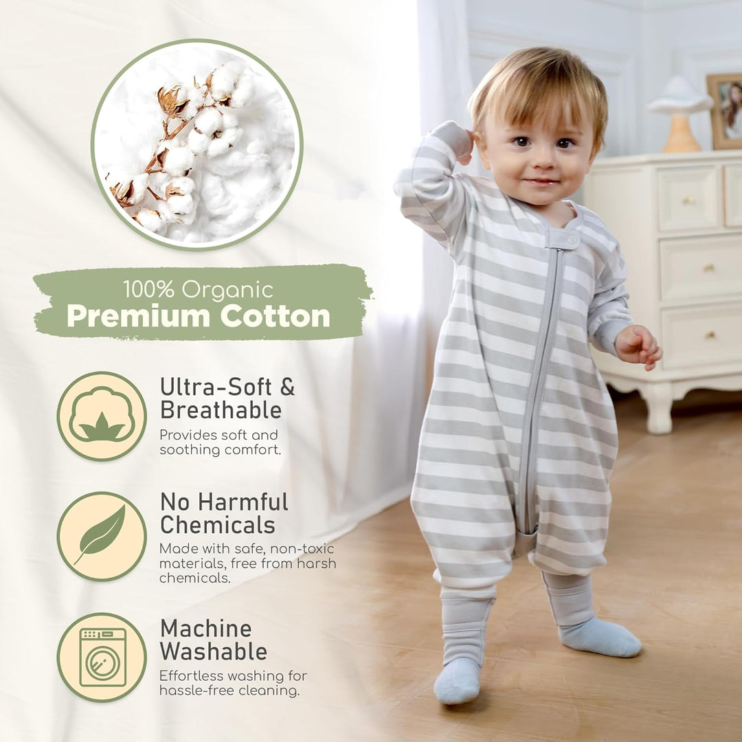 Mama Cheetah Toddler Schlafsack mit Füssen, Long Sleeve 0,5 TOG Bio-Baumwolle Baby Schlafsack mit Be