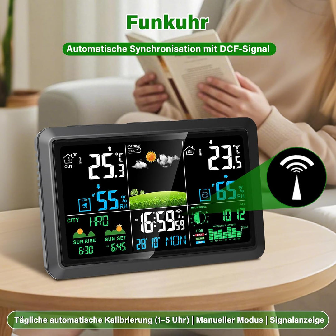 Wetterstation Funk mit Aussensensor 10-IN-1, Innen und Aussen Temperatur- und Luftfeuchtigkeitsmessu