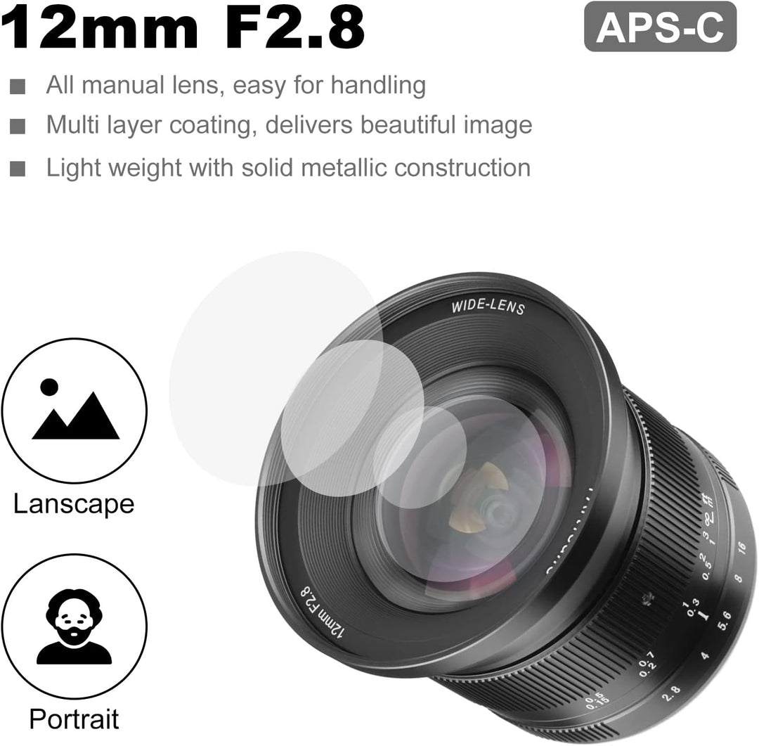 7artisans 12 mm F2.8 Mark Ⅱ Ultra-Weitwinkel APS-C Manueller Fokus Prime Objektiv kompatibel für Can