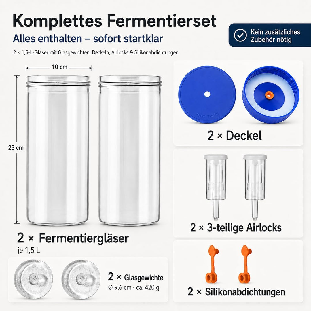 Fermentierglas 1,5L Fermentierset aus Borosilikatglas mit Gewicht für Sauerkraut, Hot Sauce, Met, Ci