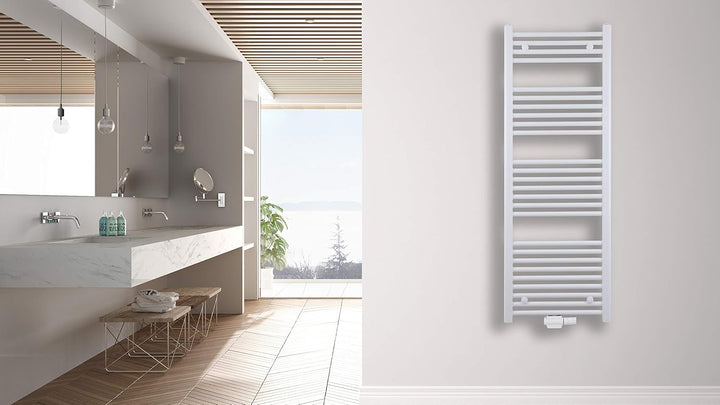 MC Heat Premium Badheizkörper (500x1400 mm Weiss) - Handtuchheizkörper - Handtuchwärmer mit Mittelan