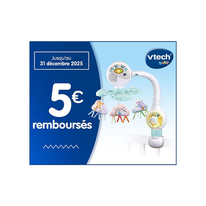 VTech - Mobilo Clip des Baby Loulous, Mobile Musical Babybett, Kinderwagen und Sitzschale, 3 Wolken