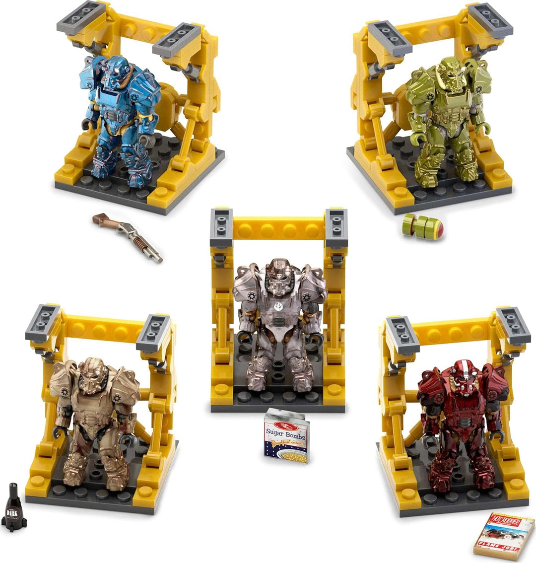 MEGA Fallout Actionfigur Bauspielzeug, T-60 Power Armor Collection mit 327 Teilen, 5 Mikro-Actionfig