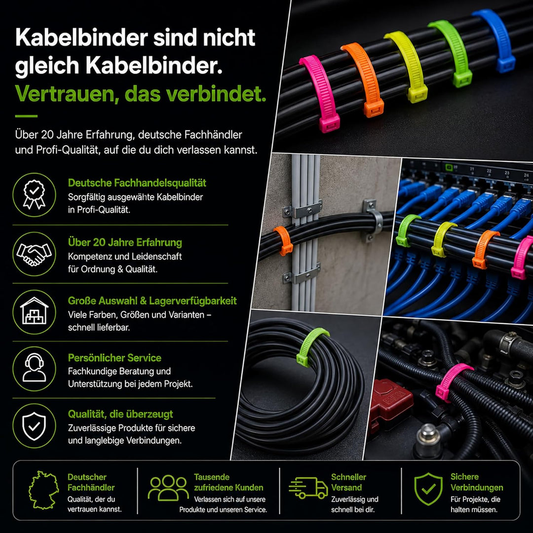 BeBo Kabelbinder Neon Orange 7.8 x 365 mm I 100 Stück I Wetterfest & Stabil für Innen- & Aussenberei