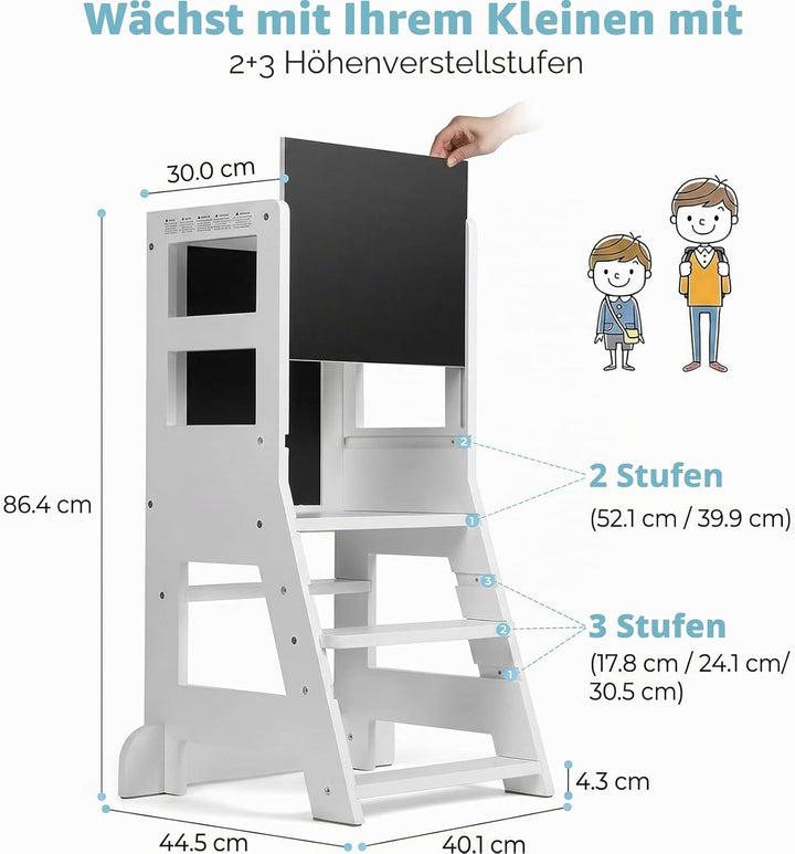 KIDINIX Lernturm mit 3 verstellbaren Höhen, Learning Tower mit magnetischem Whiteboard und Abnehmbar