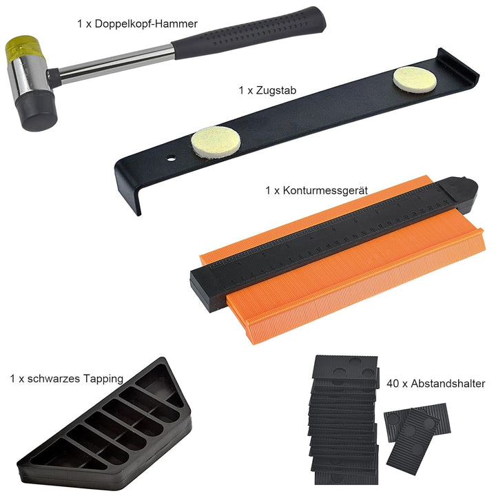 Laminatboden-Verlege-Set Laminatboden-Werkzeuge mit Schlagklotz, Abziehleiste, Hammer, Konturlehre u