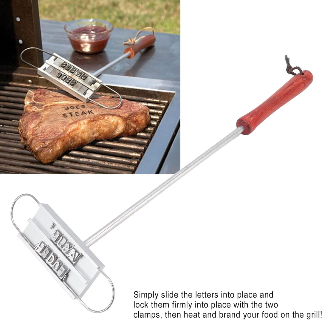 AUHX Grill-Brandeisen, Holzgriff, Edelstahl-Grill-Brandeisen, leicht, tragbar, lustige, professionel