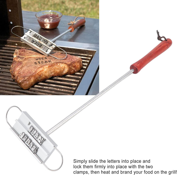 AUHX Grill-Brandeisen, Holzgriff, Edelstahl-Grill-Brandeisen, leicht, tragbar, lustige, professionel