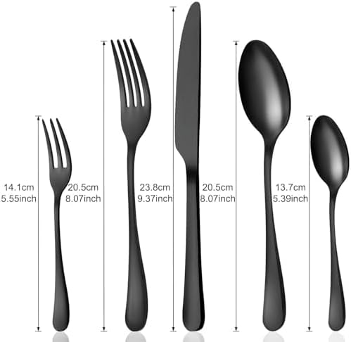 BEWOS Besteck Set für 12 Personen, 60 teilig Schwarz Mattiert Essbesteck Set inkl. Messer, Gabel, Lö