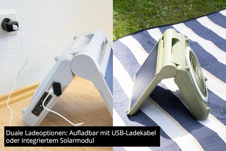 Unold 86517 Standventilator – Solarventilator für Camping | Akku-Solar-Ventilator mit LED-Beleuchtun