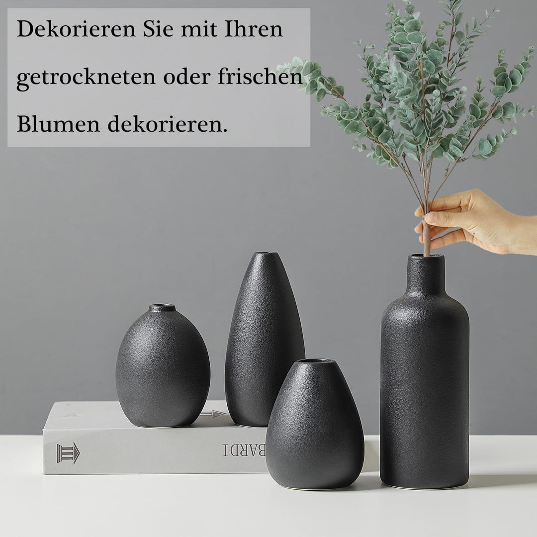 CEMABT schwarz Keramik Vase Set 4er Kleine Vasen für Blumen, einzigartige Blumenvasen für Mittelstüc