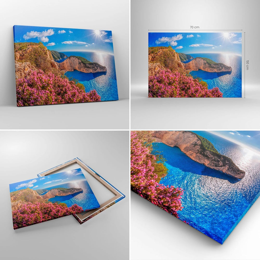 Bilder auf Leinwand Meer Sommer Blume Leinwandbild mit Rahmen 70x50cm Wandbilder Dekoration Wohnzimm