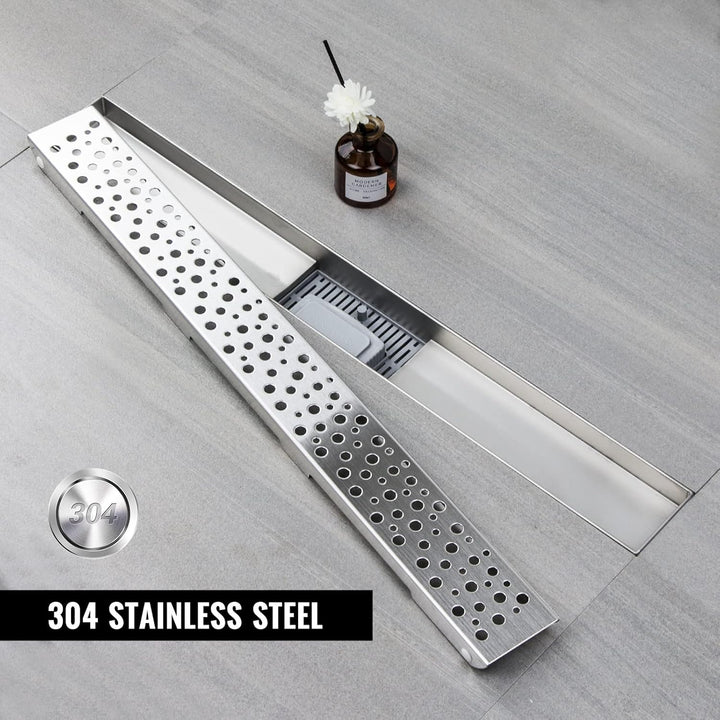 Duschrinne 80 cm, Blase Duschrinne extra flach, Edelstahl Bodenablauf Komplettset mit Siphon Haarsie