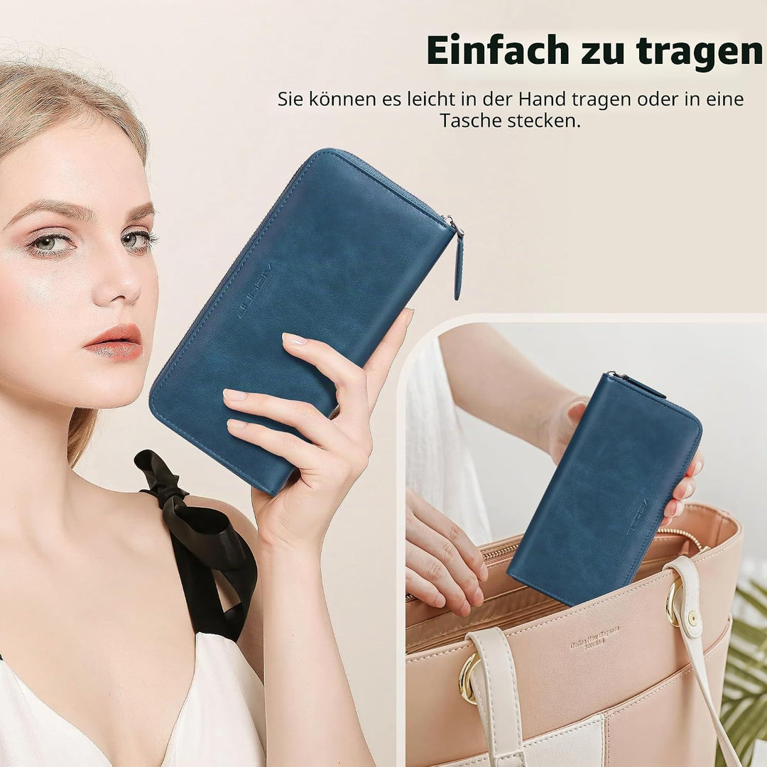 VISOUL Premium Brieftasche Echtleder/Italienisches Leder mit RFID-Schutz, XL Geldbörse für Herren Bl