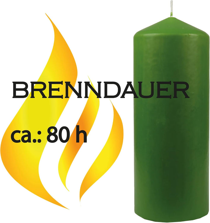 Stumpenkerzen Wachskerzen Ø8cm x 20cm (3er Pack) Hellgrün - Lange Brenndauer, Hergestellt in EU, Ker