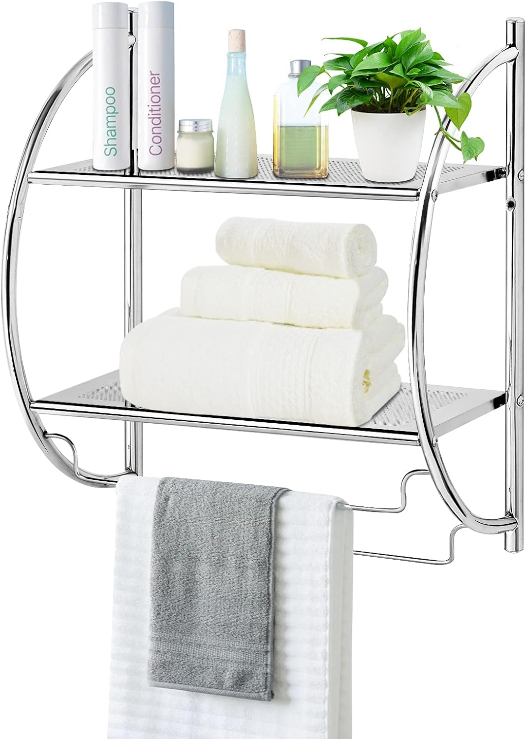 RELAX4LIFE Badregal Rostfrei, platzsparendes Duschregal mit 2 Ebenen & 2 Handtuchhalter, Handtuchstä