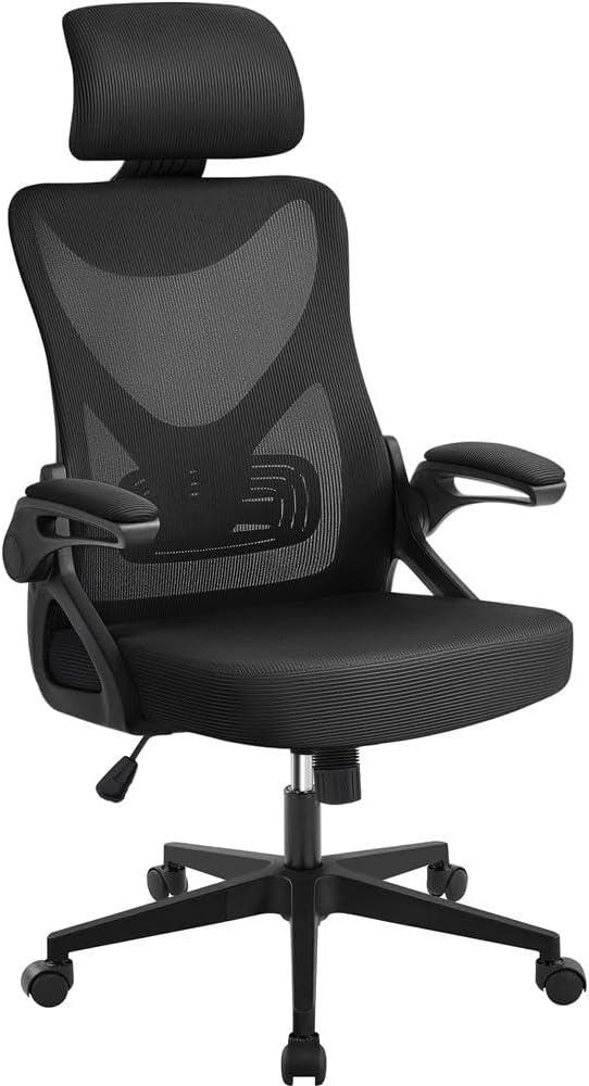 Yaheetech Bürostuhl Ergonomisch, Schreibtischstuhl mit Hochklappbaren Armlehnen, Drehstuhl mit Rücke