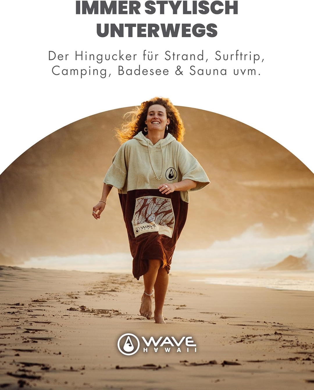 WAVE HAWAII Leevs Surfponcho für Körpergrössen von 170-200 cm Poncho 100% ÖKO Baumwolle Velours Umkl